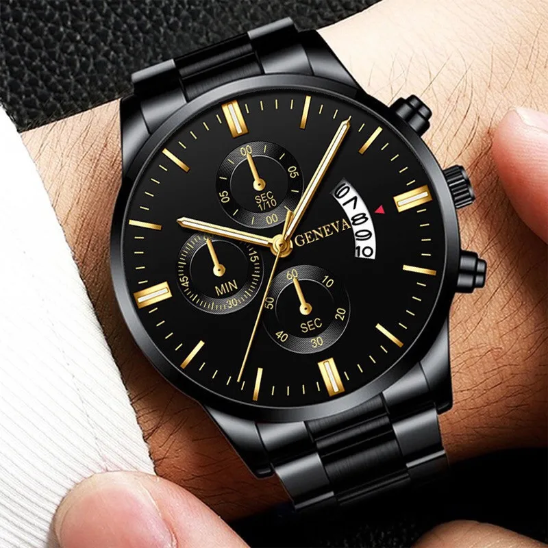 Fashion Men Stainless Steel Watch Luxury Calendar Quartz Wrist Watch Mens Business Watches for Man Clock Reloj Hombre