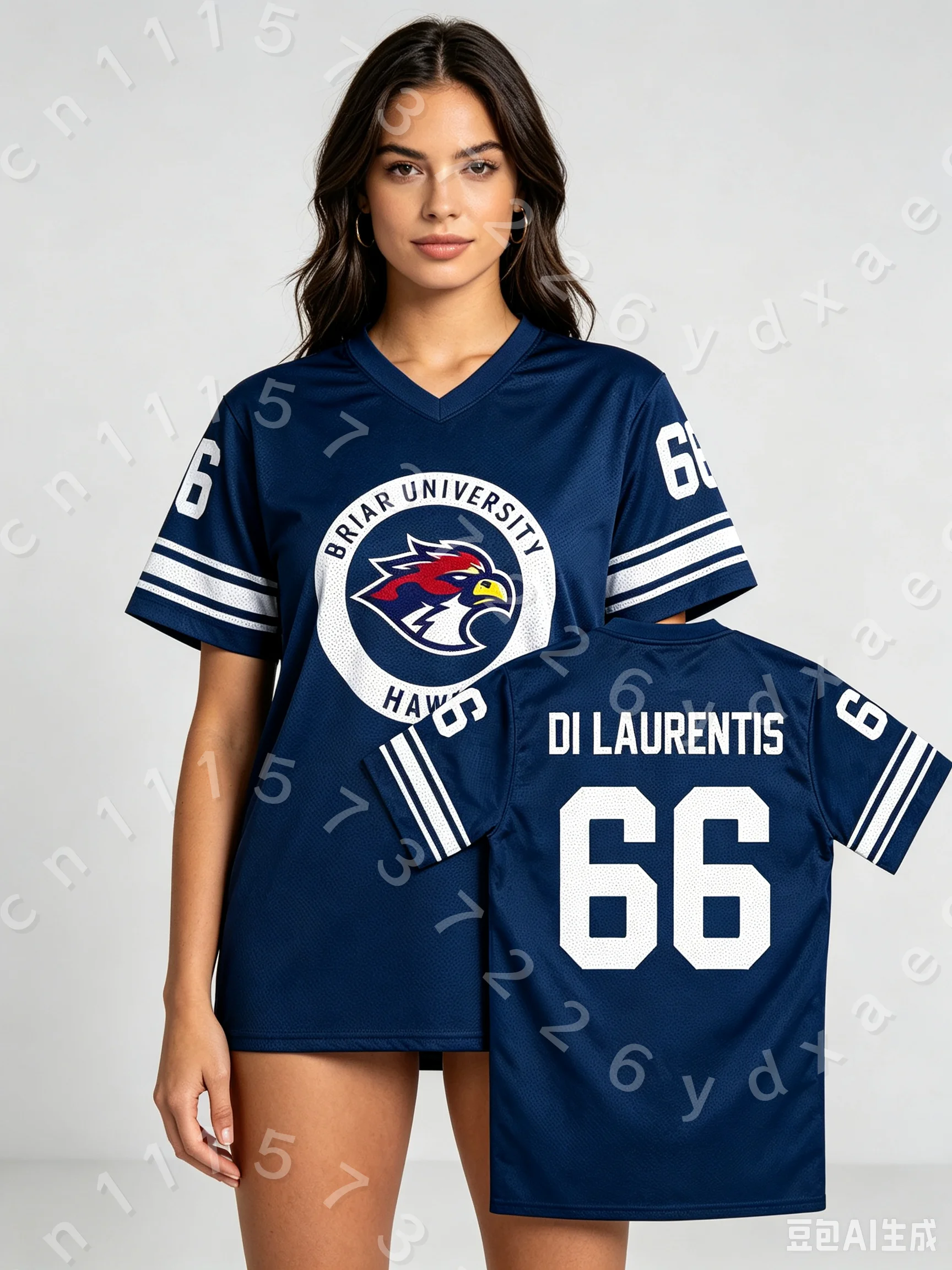 Family Matching Briar University Hawks Eagle Football Navy Blue Double Number Print V Neck Casual Fan Short Sleeve Sports Tshirt