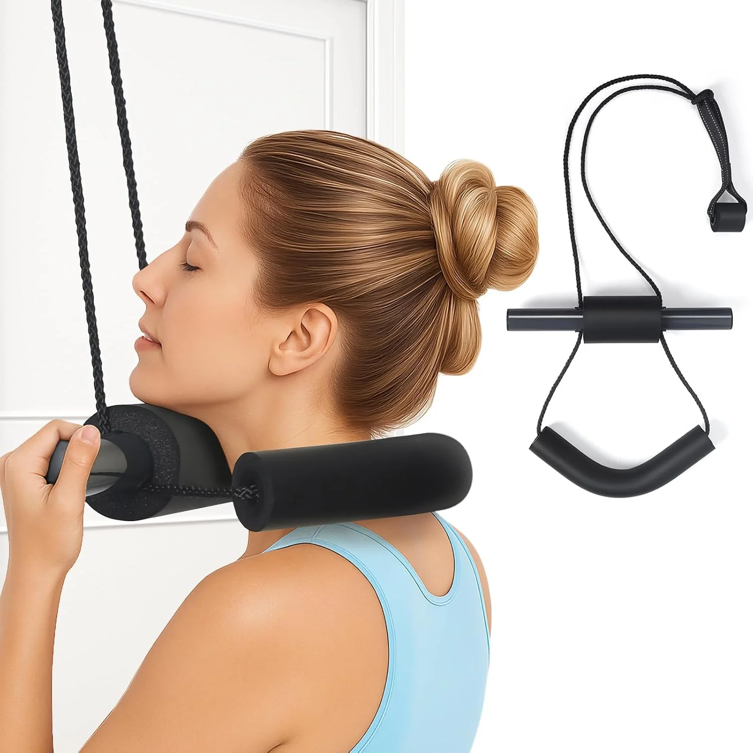 Cervical Neck Traction Device for Home Use, Adjustable Neck Stretcher Strap Over Door for Pain Relief and Spinal Decompression,