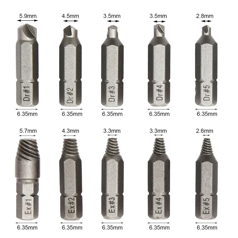 Imagem -03 - Extrator de Parafuso Danificado Conjunto Broca Despojado Kit Extrator para Parafuso Quebrado Extrator Ferramentas Peças 10 Peças mm 6.35 mm