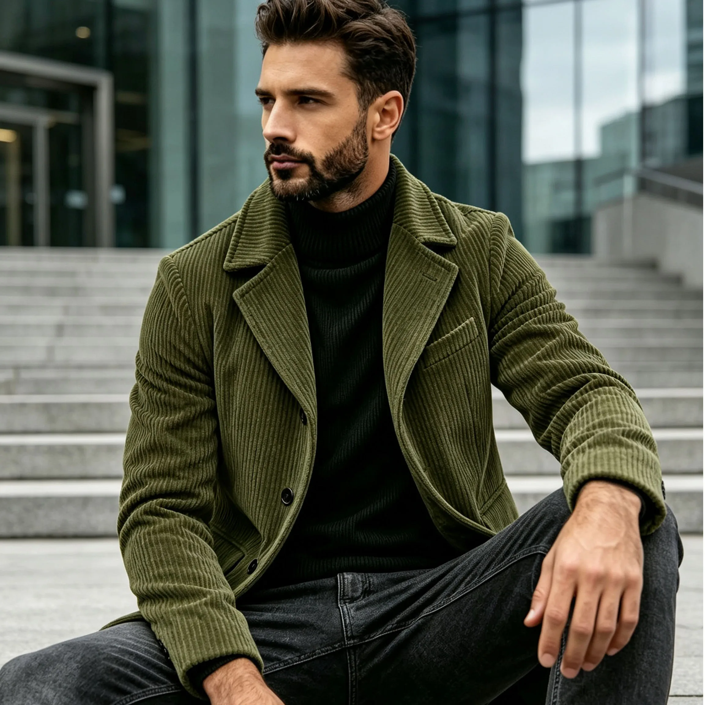 Men's Corduroy Suit Jacket Vintage Notched Lapel Single Breasted Loose Fit Casual Blazer High Quality Fashion Sport Coat Busines 4