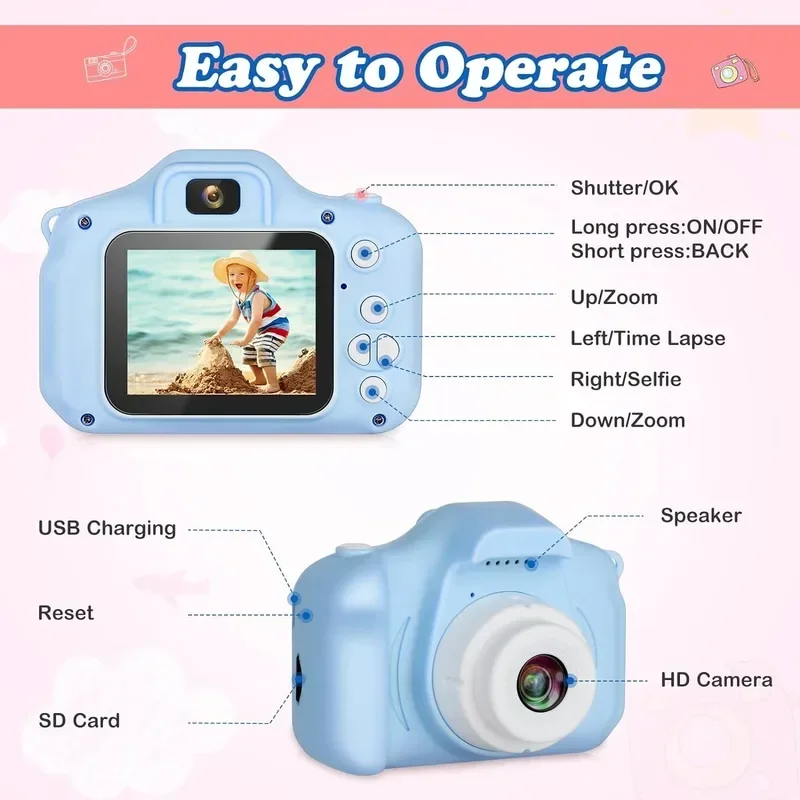 Children Camera 16/32G Mini Digital Cartoon Cat Cam Educational Toys For Kids HD Video Camera Outdoor Photography Toy Xmas Gifts