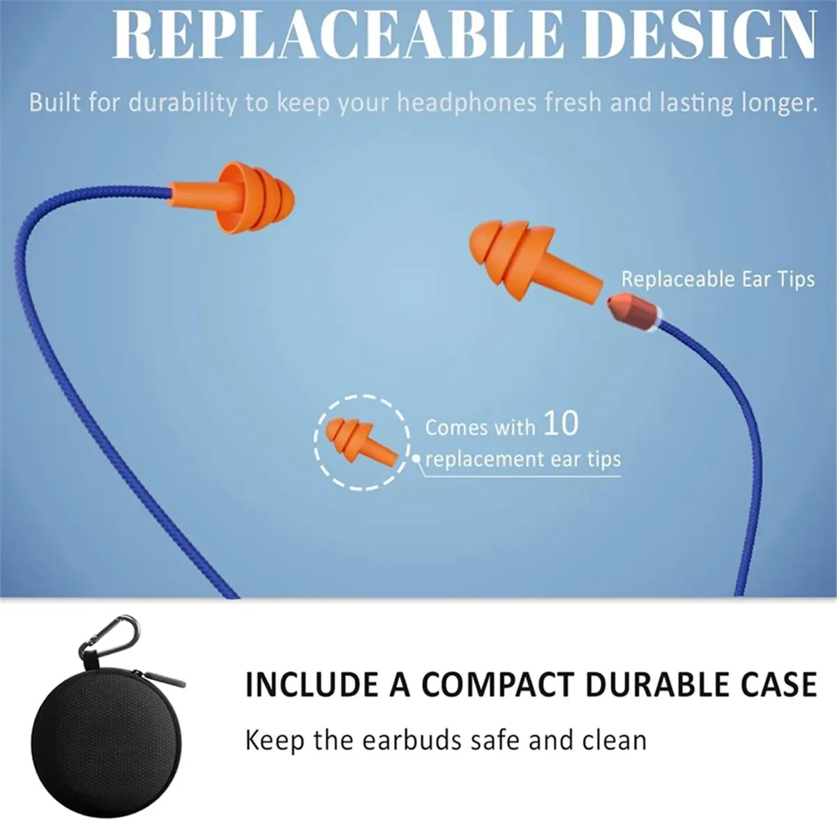 Bluetooth Earplug Headphones, Neckband Wireless Earbuds with Replacement Ear Tips,Noise Cancelling Ear Plug Headphones