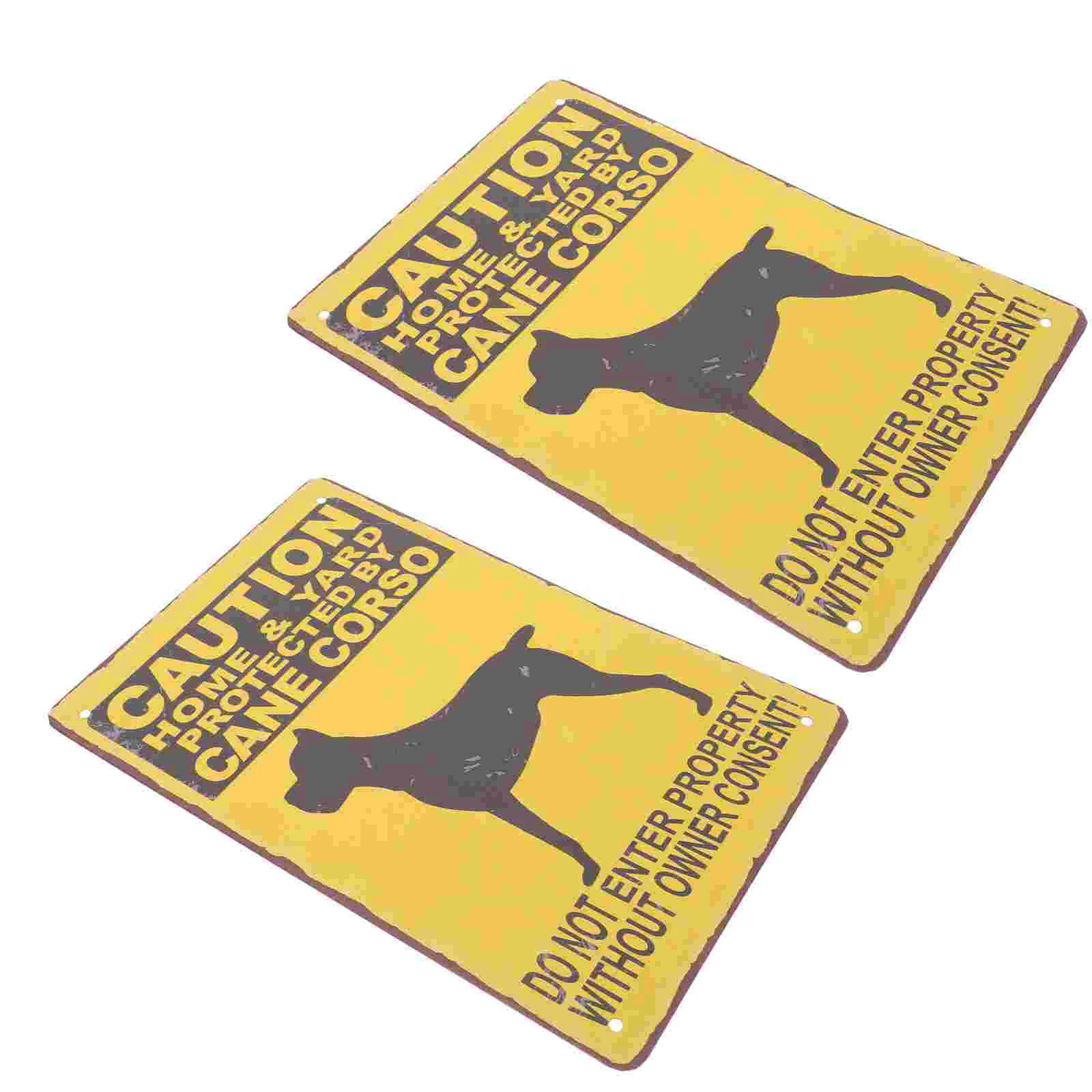 2 PCS German Shepherd Sticker Garden Warning Sign Signs for Dog Lawn Decor The Fence Vintage Yellow Iron