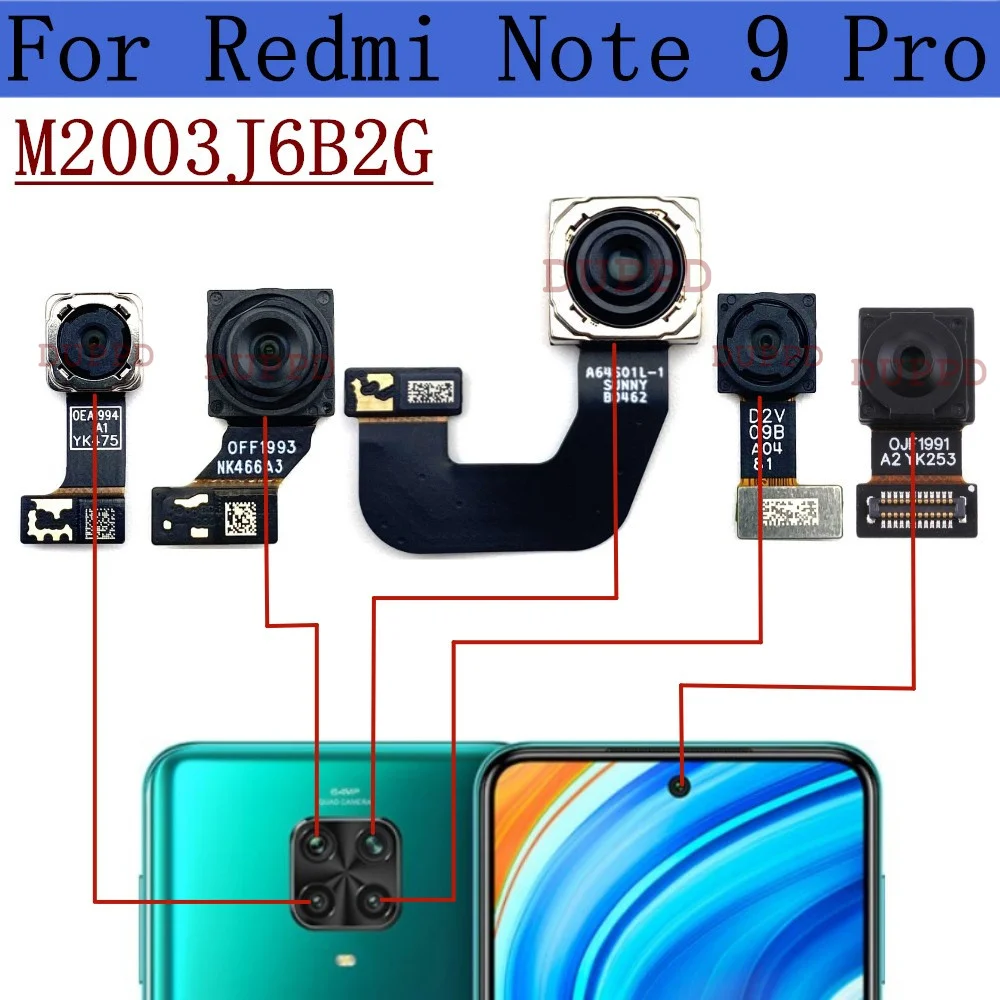 Per Xiaomi Redmi Note 9 Pro Note9 9Pro anteriore posteriore posteriore fotocamera frontale frontale frontale modulo fotocamera Selfie muslimah