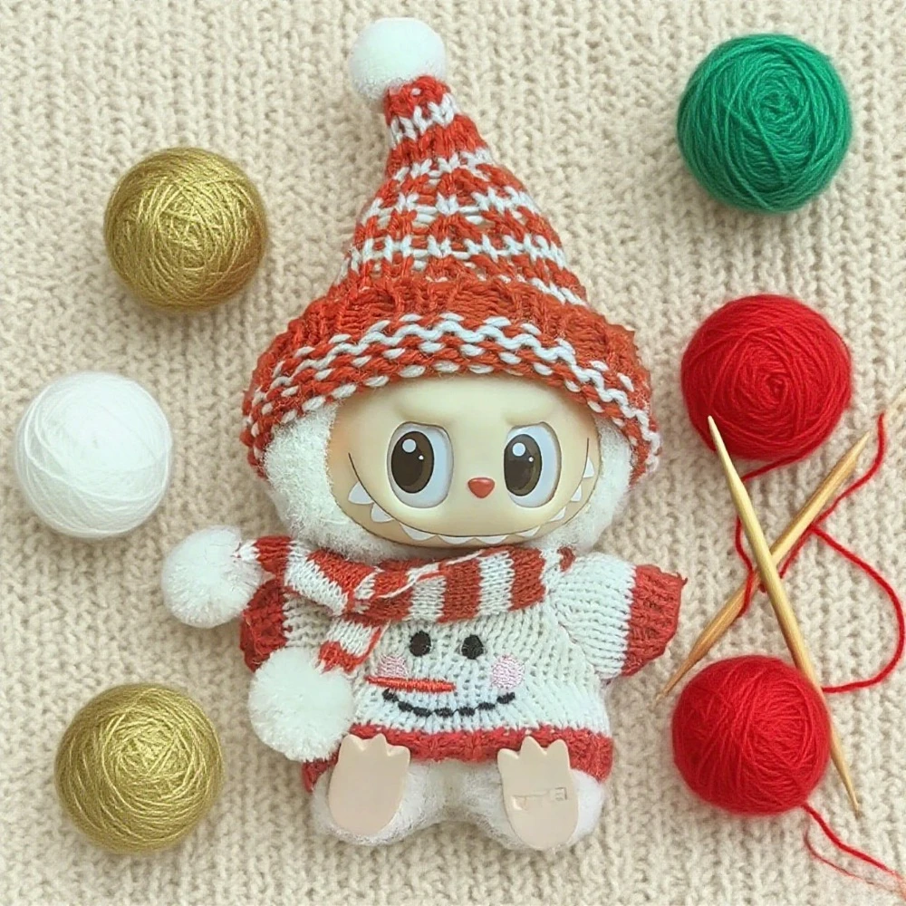 

17cm Labubu I II Idol Dolls Clothes Bell Shawl Outfit Christmas Cape Snowman Deer Korea Kpop Exo Clothing Plush Doll'S Clothes