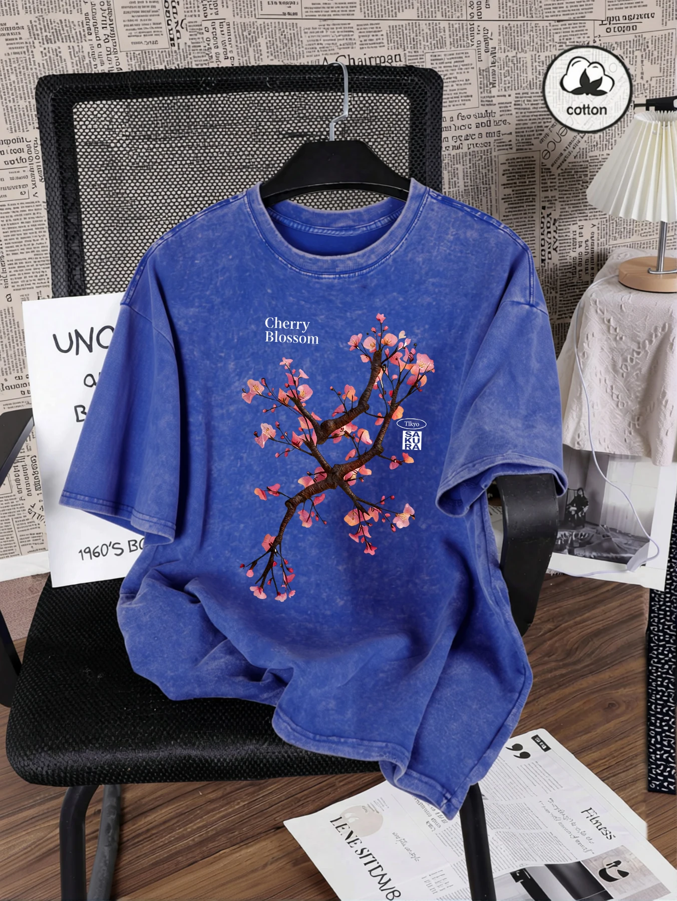 Tokyo Harajuku Kirschblüten-Druck, gewaschene T-Shirts für Damen, Baumwolle, lässiges T-Shirt, Y2K, Sommer, kurze Ärmel, Übergröße, Rundhalsausschnitt
