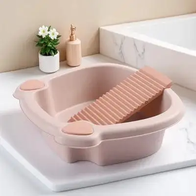 

1Set Clothes Basin with Washboard Handwashing Laundry Set Compact Portable Washboard Basin for Small Delicate Fabrics