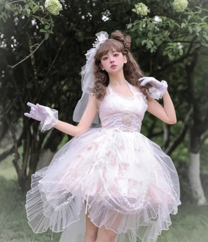 Abito Lolita oversize estivo senza fine dal design sussurro di Daydream, Lolita da sposa con fiori gemelli della migliore amica