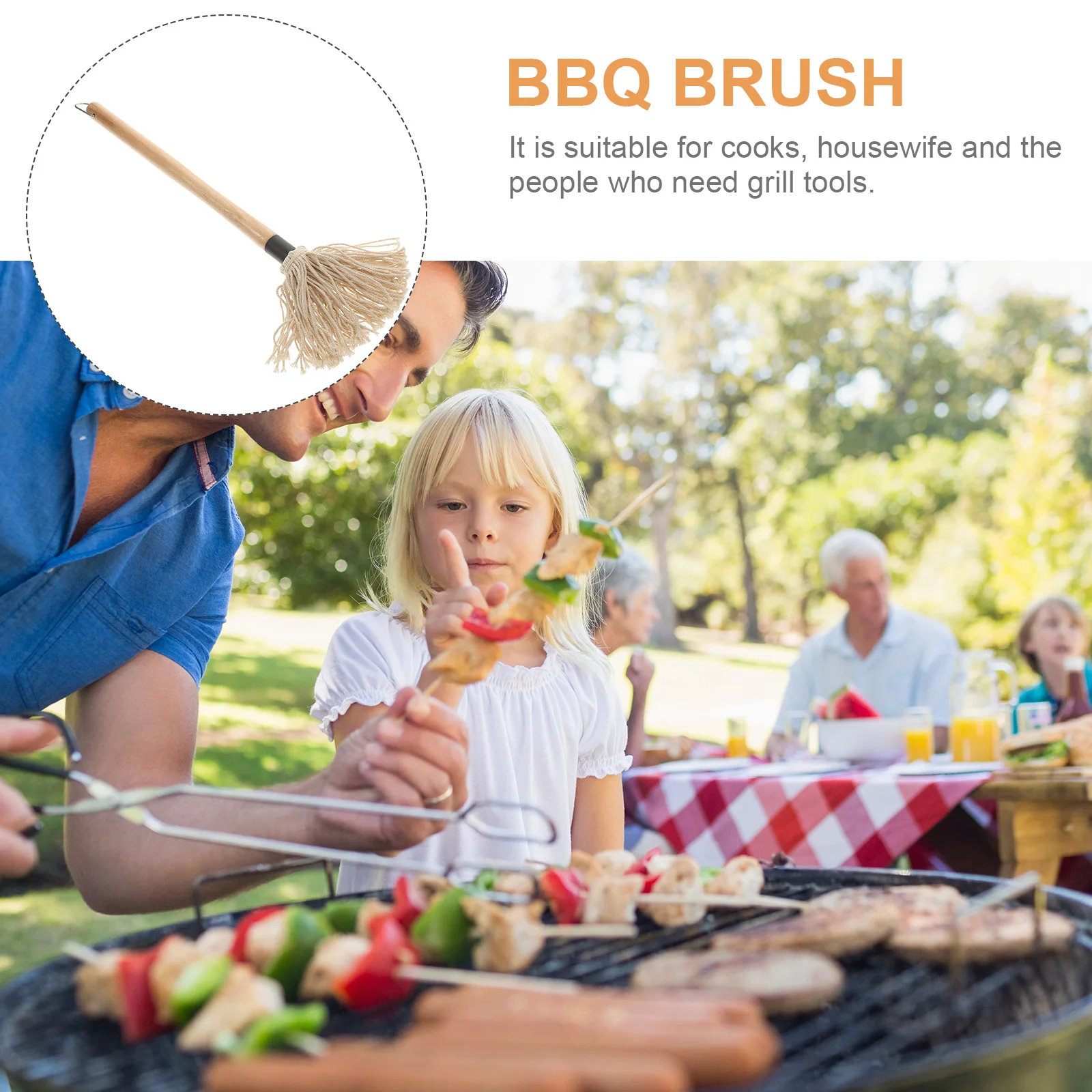 

8pcs Bbq Brush Cotton Yarn Wood H Kitchen Oil Baking Grill Tools Baking Brush Barbecue Accessories Durable