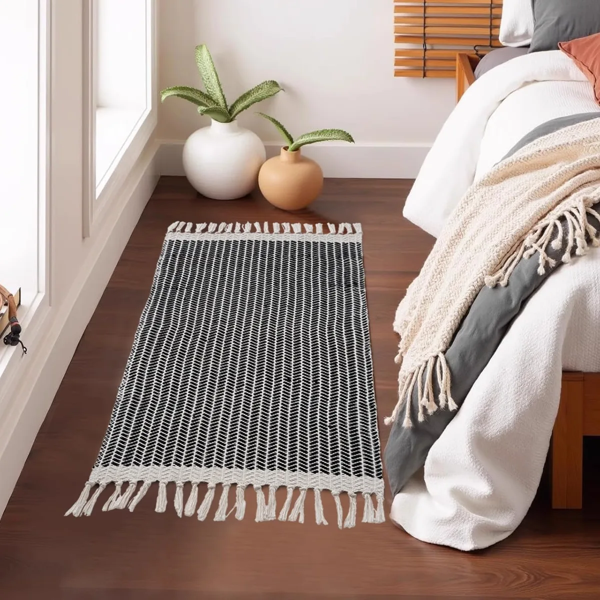 

Nordic Sle Handwoven Pure Cotton Fibone Pattern Small Rug hine Waable Long Strip Carpet Bedroom Door Mat Cusizabl...