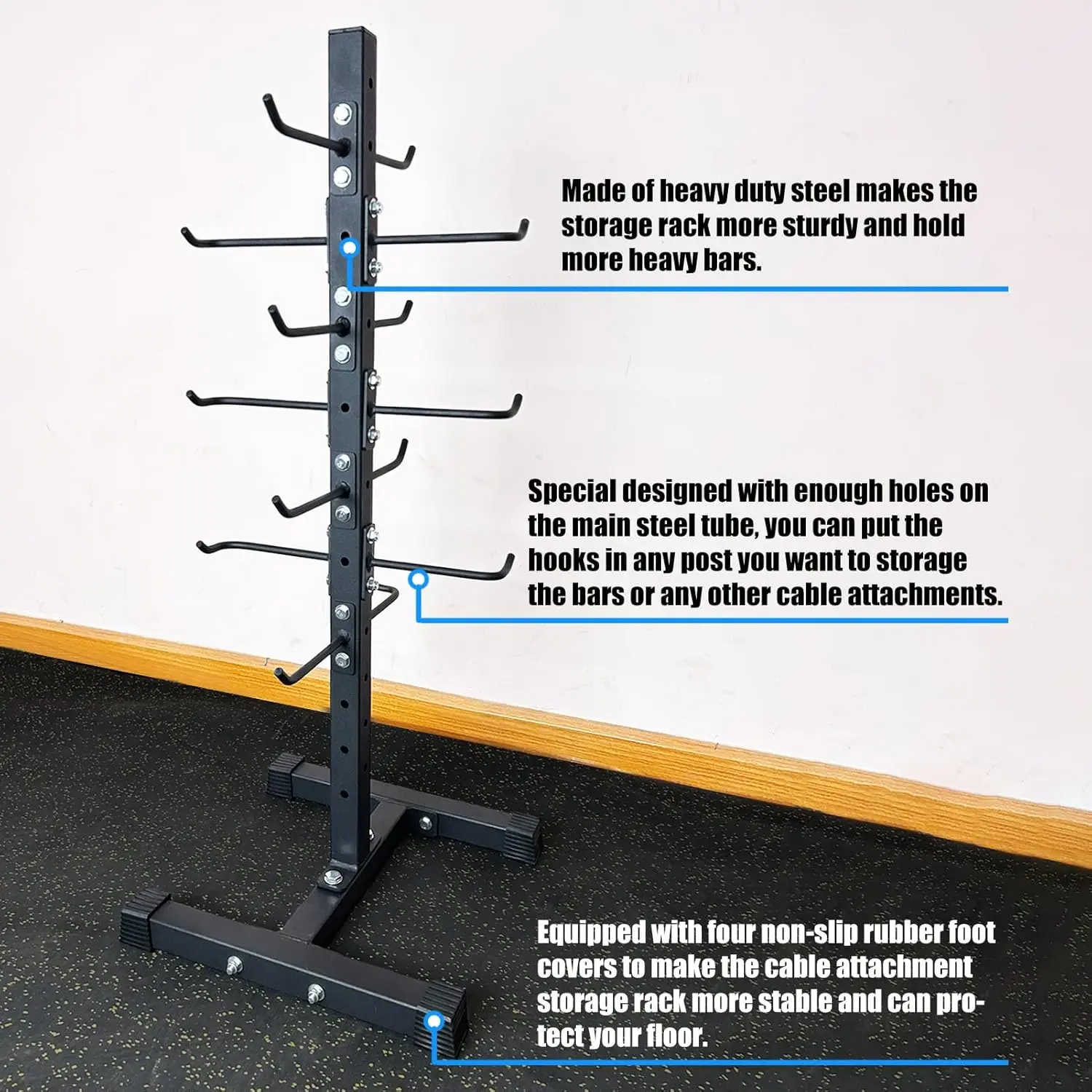 Supporto robusto in acciaio per cavi, ideale per la barra per esercizi di trazione laterale – supporto per maniglie e accessori da palestra, sistema di stoccaggio a parete per attrezzature da fitness
