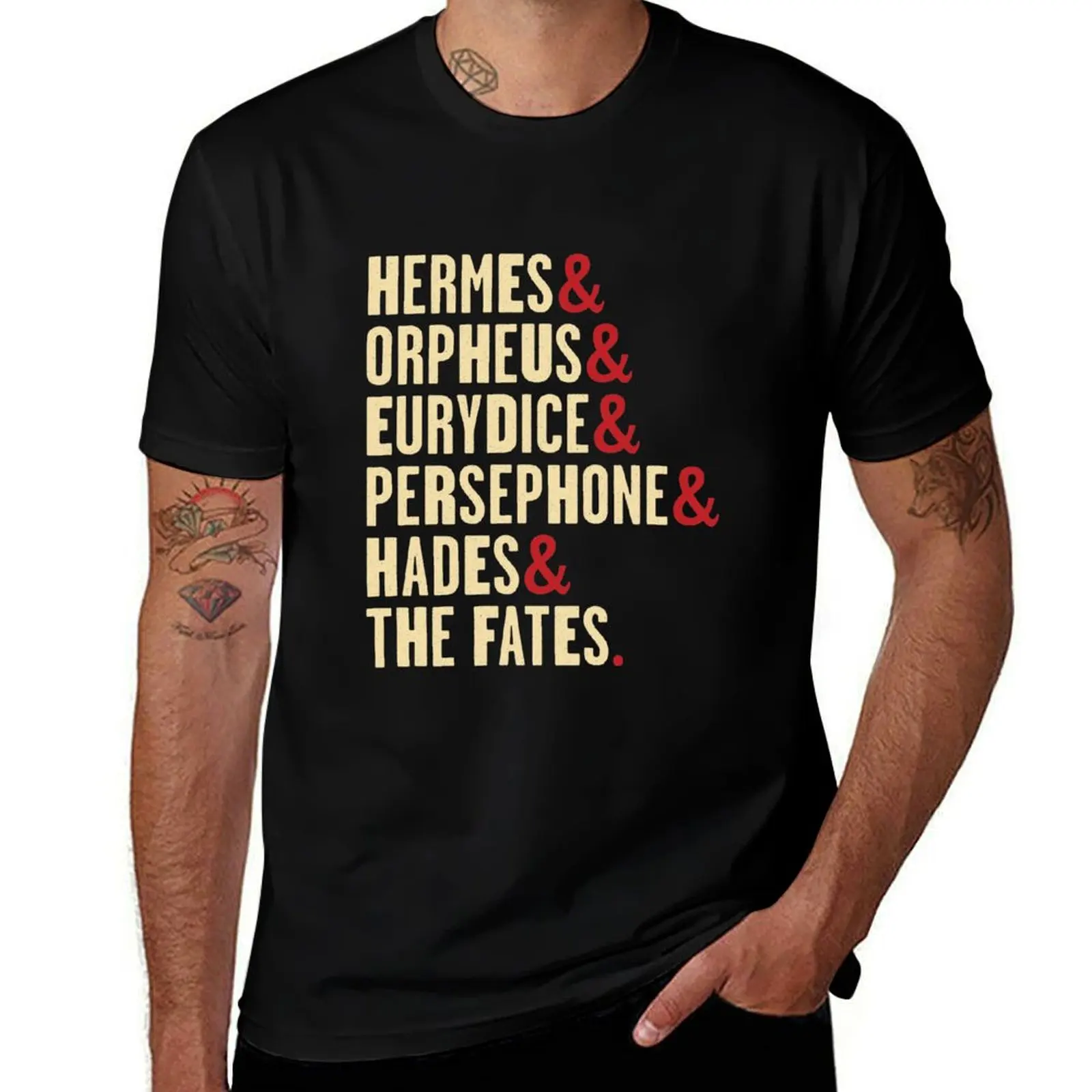 Hadestown Character Names - Hermes, Orpheus, Eurydice, Persephone, Hades & the Fates T-Shirt T-shirts man sublime Men's t-shirt