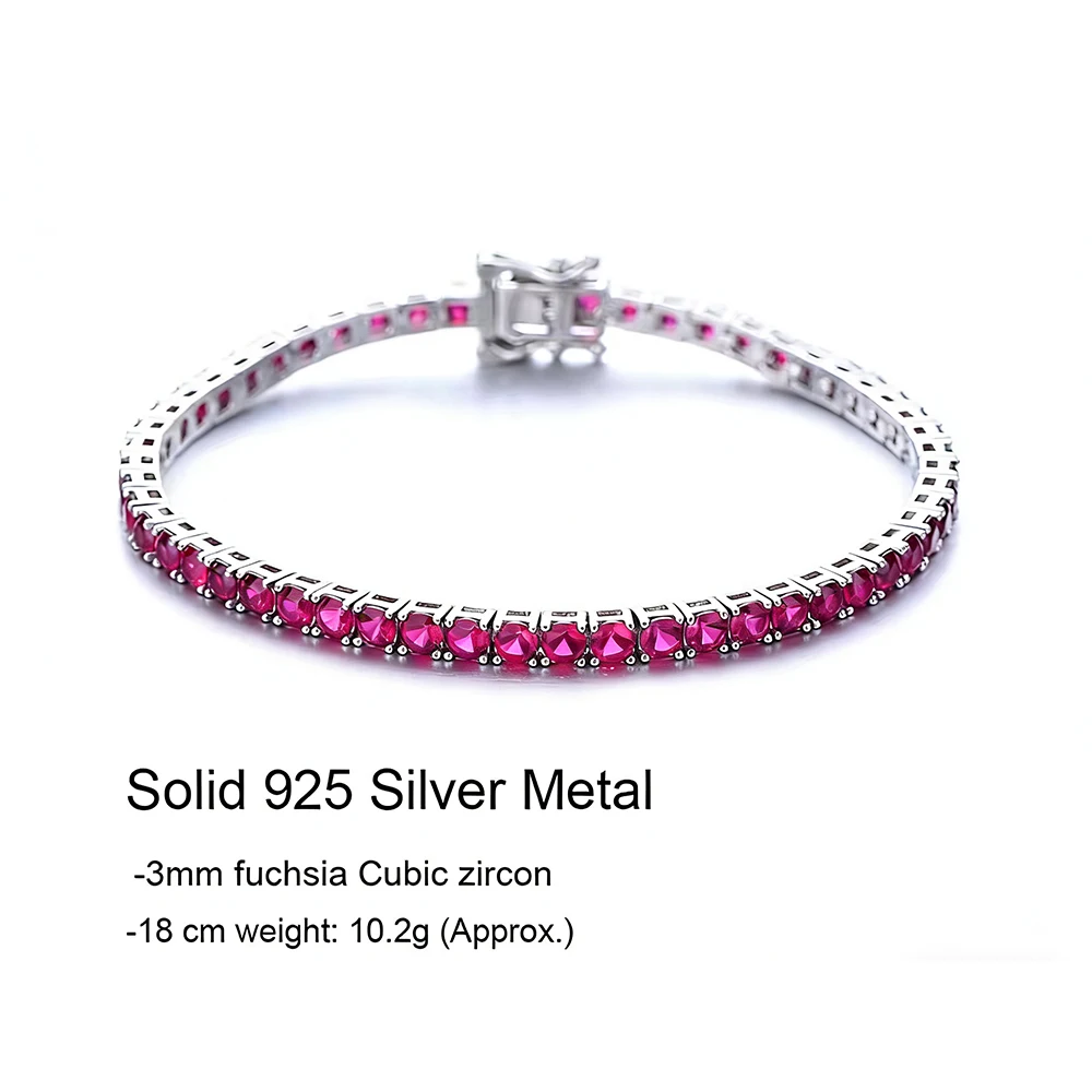 925 Silver Tennis Bracelet For Women, 3mm Ruby Or Sapphire Cubic Zircon, 15–20CM, Elegant Wedding Jewelry Gift