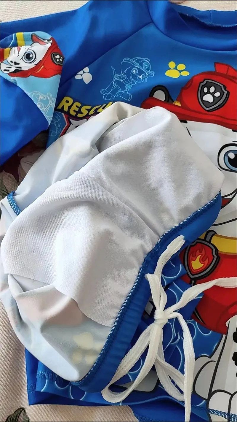 Fato de banho patrulha pata infantil, calção estampada, macacão e calças, roupa de banho manga curta, maiô de praia