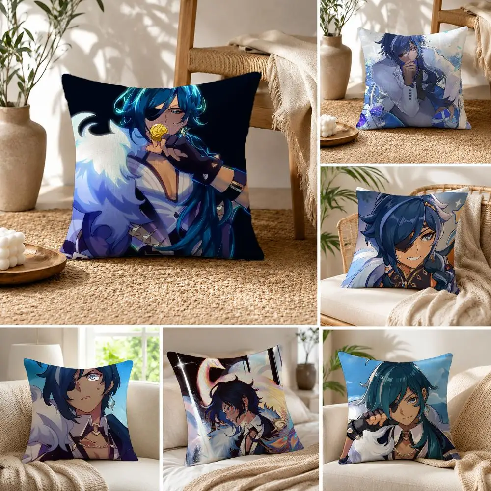 Game Character Kaeya Cushion Cover Natural Linen Pillowcase Set All-in-One Decor Cushion Cover for Sofa Bedroom Chair
