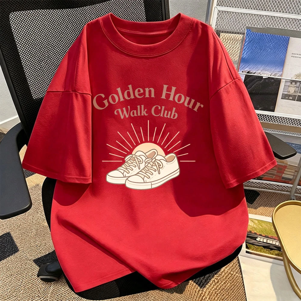 Golden Hour Walk Club Shirt Sunset Walking Tee Aesthetic Walking Club T Shirt Cozy Neutral Graphic Tee Casual Cotton Street Tee