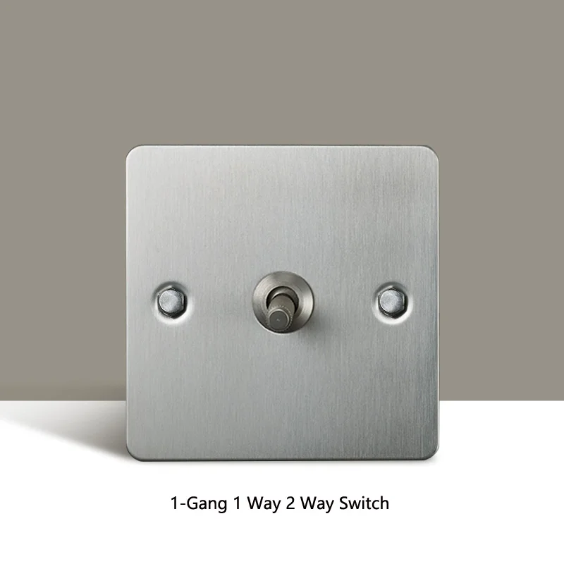 Wall Stainless Steel Brushed Matte Silver Retro Industrial Style 86 Type Metal Toggle Switch Socket Panel