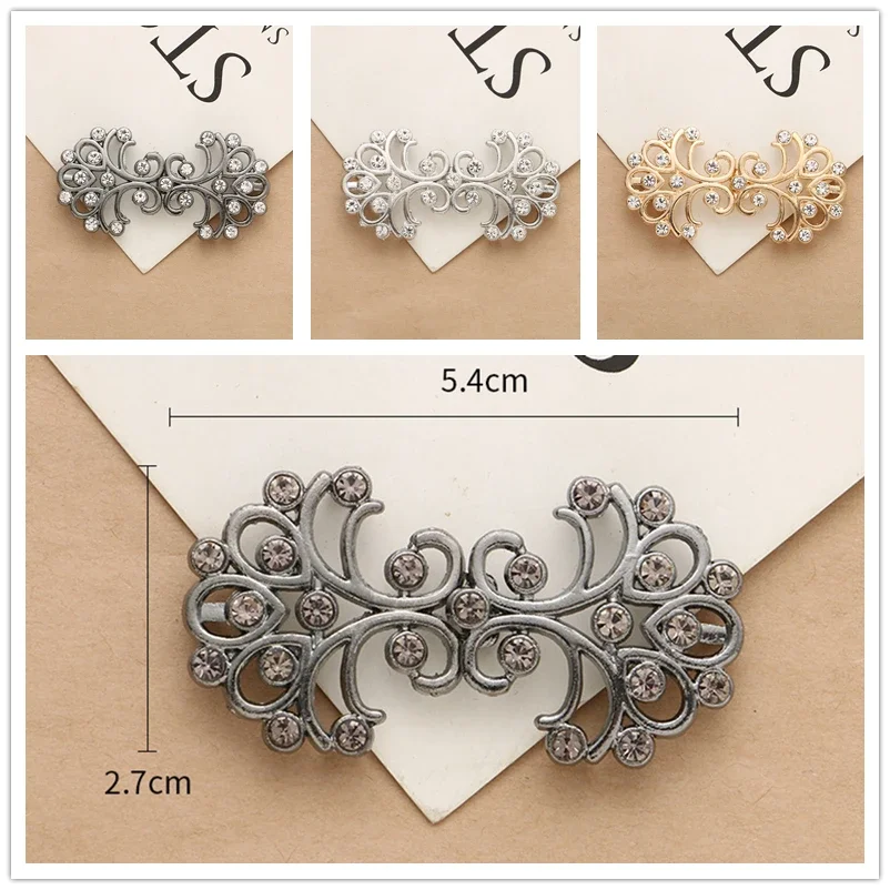 1 Pair Shiny Metal  Pin Buckle Collar Clips Holder Women Decor Crystal Cape Cloak Clasps Fasteners Buckle