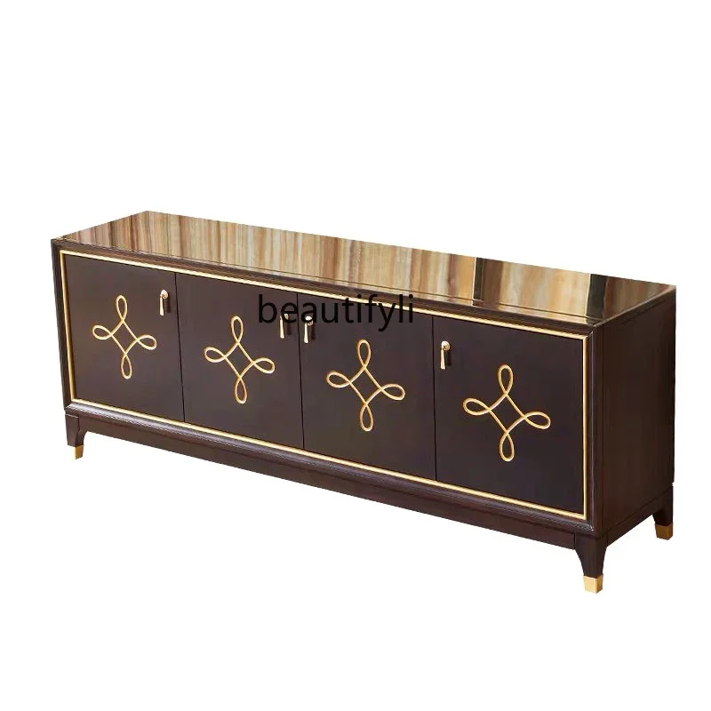 A48 American solid wood TV cabinet modern simple gold-painted audio-visual cabinet Chinese living room light luxury