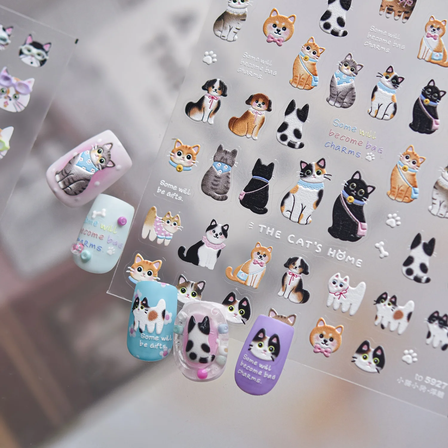 Cute Playful Cat Dog 5D Nail Stickers Short Hair Kitten Shiba Inu Puppy Animal Paw Print Decals Sweet Pet Self Adhesive Decor - view 4