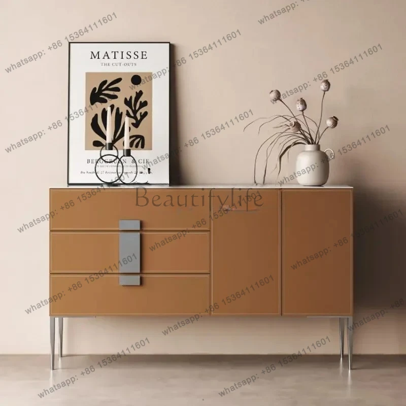 

Saddle Leather Sideboard Chest of Drawers Stone Plate Entrance Cabinet Modern Minimalist Tea Cabinet