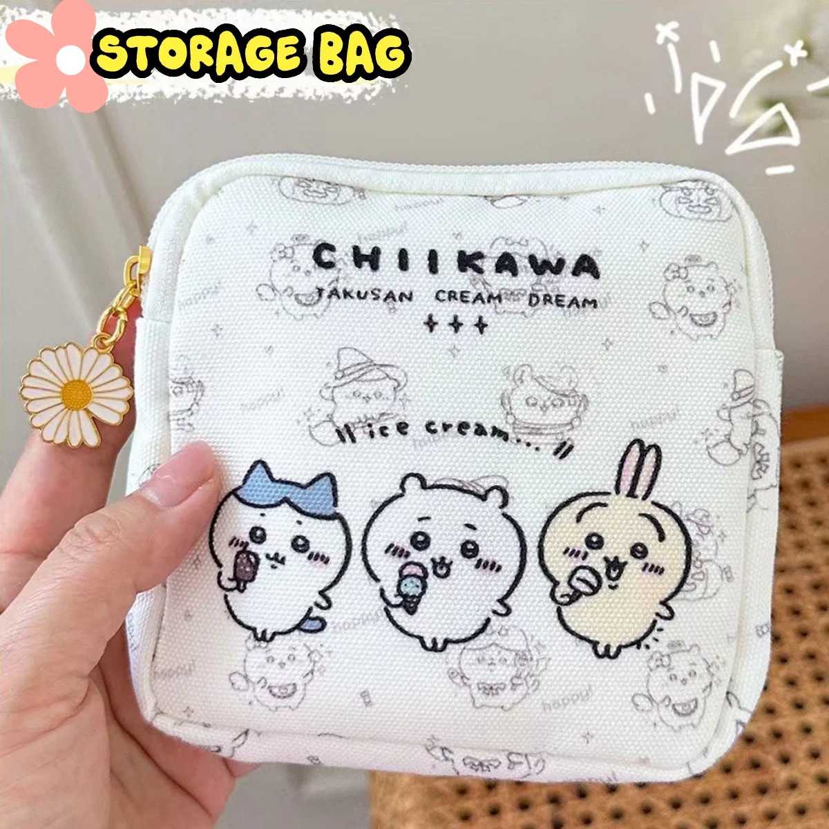 

Japanese cute chiikawa cartoon aunty scarf menstruation bags for students portable anime peripherals storage bag accessories