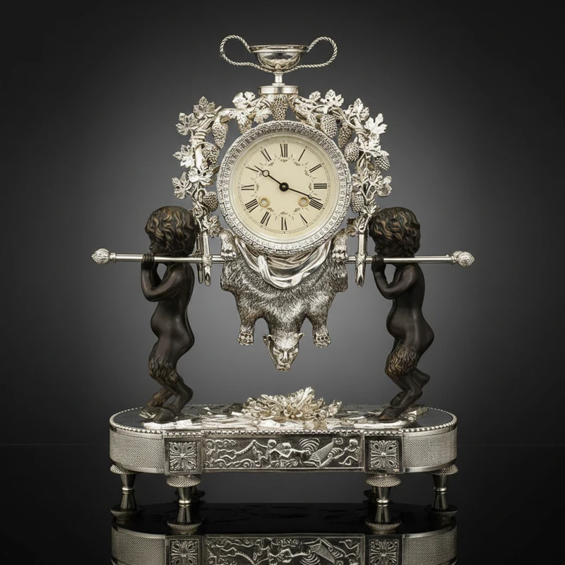 Luxurious Baroque brass wall clock, exquisite figure carving desk clock, vintage European home decor