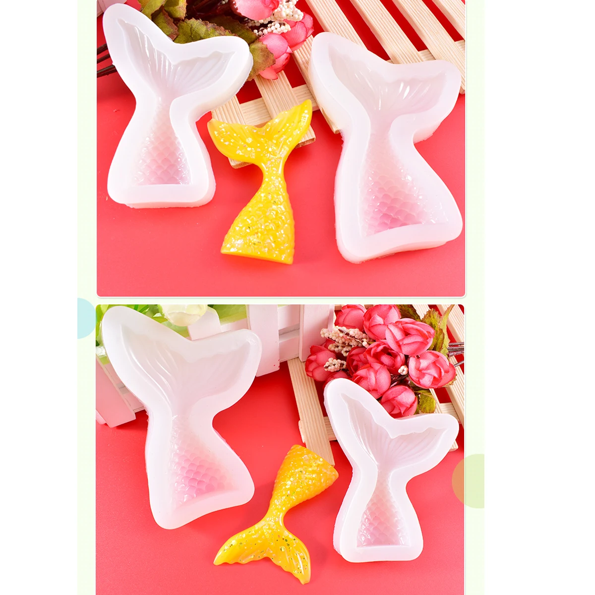 

5pcs DIY Crystal Epoxy Mold Mirror Fish Tail Epoxy Mold DIY Fish Tail Mold Jewelry Accessories Epoxy Mold Creative Fish Tail Sil