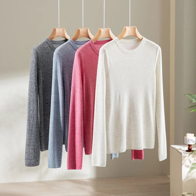 Birdtree, Wool Blended Basics Blouse, O-neck Long Sleeve Tops, Women Knitted Commuting Soft Undershirt, 2026 Autumn New T69727JF