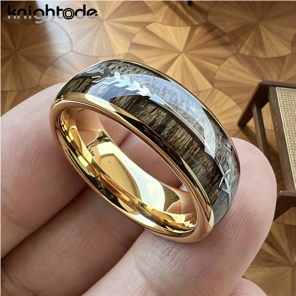 6mm 8mm Koa Zebra Wood Antler Arrows Inlay Tungsten Carbide Rings Vikings Hunting Bands Available Comfort Fit