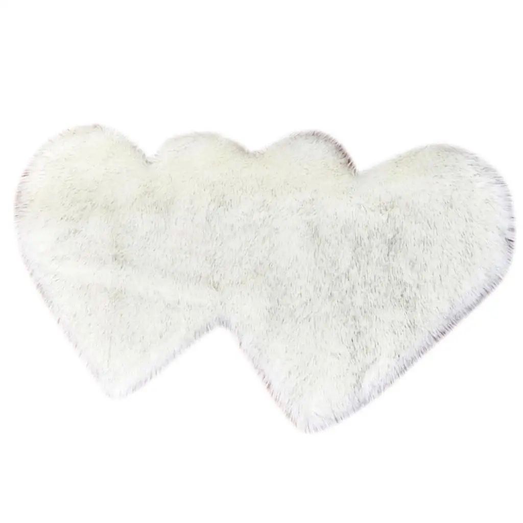 2pcs Heart Shaped Faux Sheepskin Sofa Cover Seat Pad Shaggy Area Rugs for Bedroom Floor