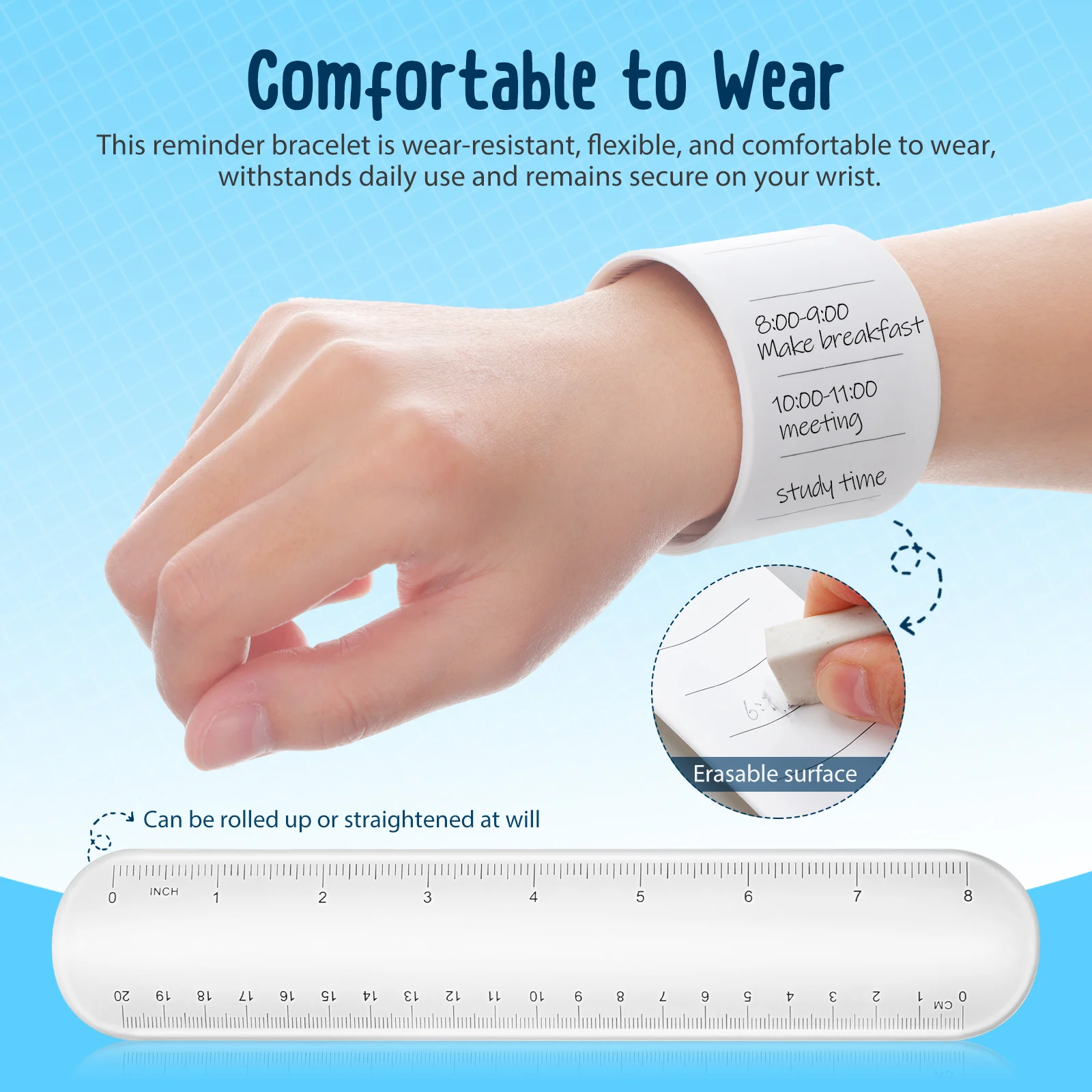 

2pcs Erasable Note Wristband Silicone Slap Bracelet Reusable Writable Reminder Band Memo Wristband To Do Slap Wrist Strap