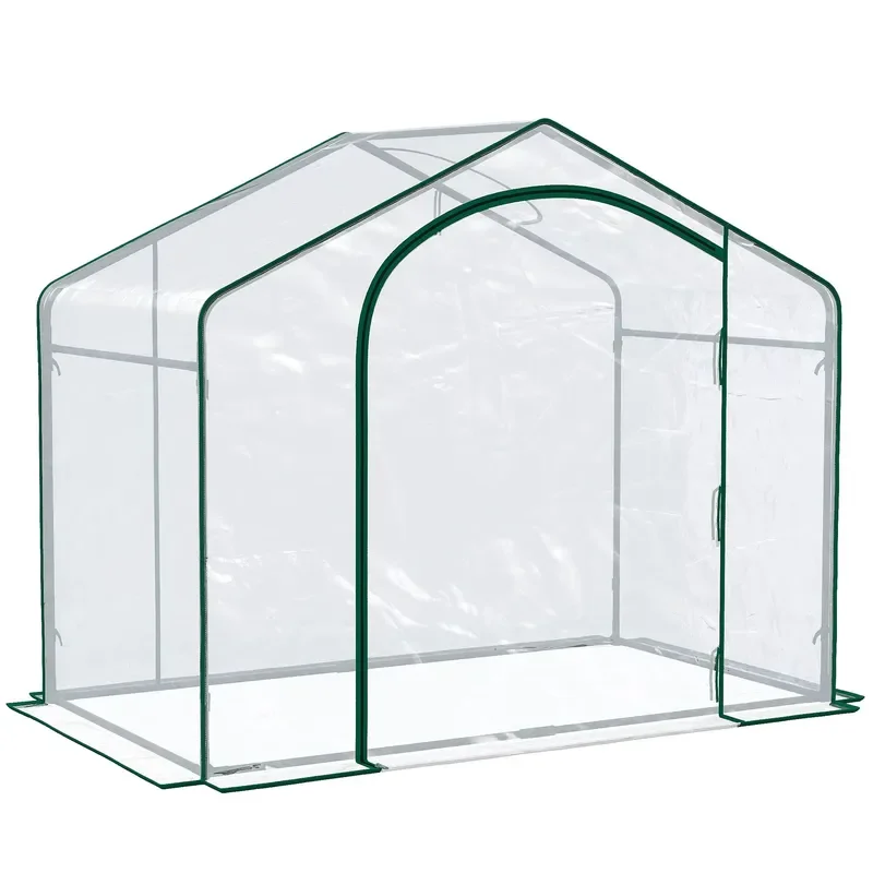 Portable 6 X 3 X 6 Walk-in Greenhouse with PVC Cover Zipper Door Top Vent and Steel Frame for Garden Hot House