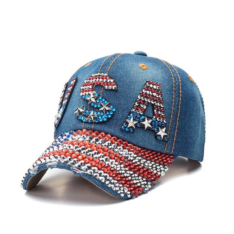 American Flag Cowboy Diamond Encrusted 2024 Election Campaign Duck Tongue Hat Shade Sun Cap Outdoor Sun Cap Street Rebound Cap