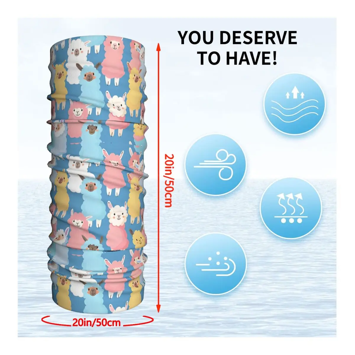 Cute Blue Cartoon Alpaca Pattern Bath Mat Neck Gaiter Face Scarf Cover Neck Gaiter Men Women Bandana Scarf Thin Summer