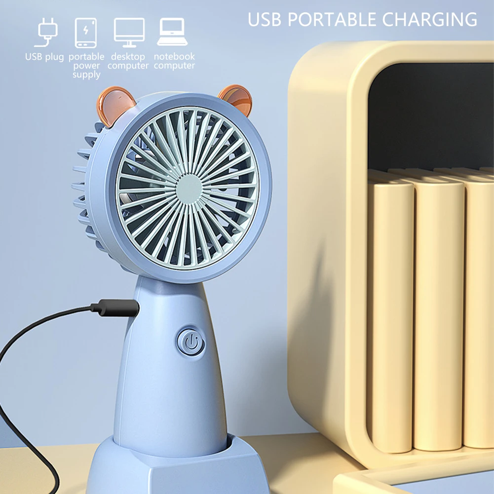 Outdoor Portable Hand Hold Fan with Phone Holder Portable USB Chargeable Mini Fan Handheld Fans with Base Summer 