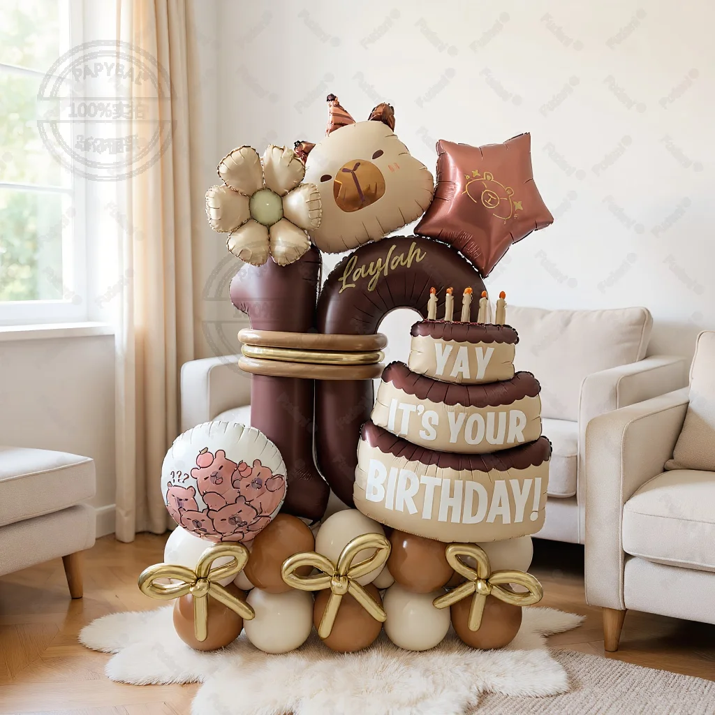 Cartoon Tier Capybara Thema Geburtstag Kuchen Folie Ballon Kinder Geburtstag Party Karamell Anzahl Ballon Baby Dusche Supplie Geschenk