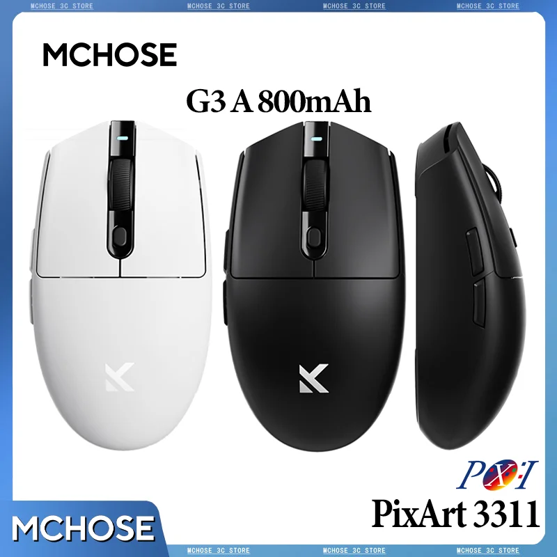 

Беспроводная мышь MCHOSE G3 A, 800 мАч, долговечный аккумулятор PAW3311, высокоточный датчик, поддержка частоты отката 1000 Гц, индивидуальный переключатель
