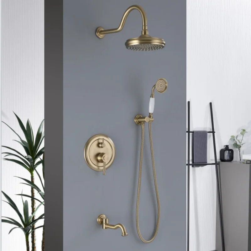 

Brushed Gold Rainfall Shower Set Wall Mounted Black Bathroom Shower Faucet Set Total Brass Bath & Shower Mixer Tap Brass
