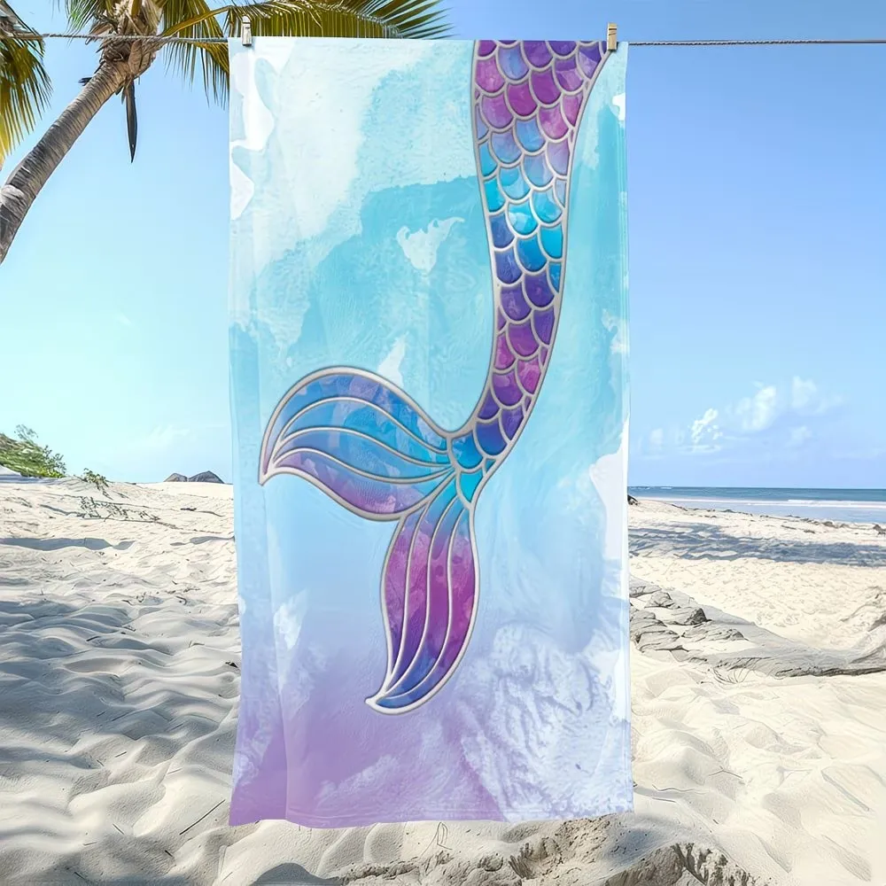 Mermaid Tail Microfiber Beach Towel Purple Blue Bath Towel Quick Dry Sand Free Swimming Blanket for Travel Seaside Pool Gym
