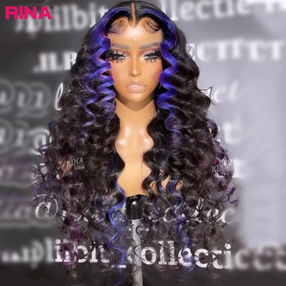 

13x4 Highlight Purple Colored Loose Deep Wave Lace Frontal Wigs Pre-Plucked 5x5 Lace Closure Wig Human Hair Wigs For Black Women