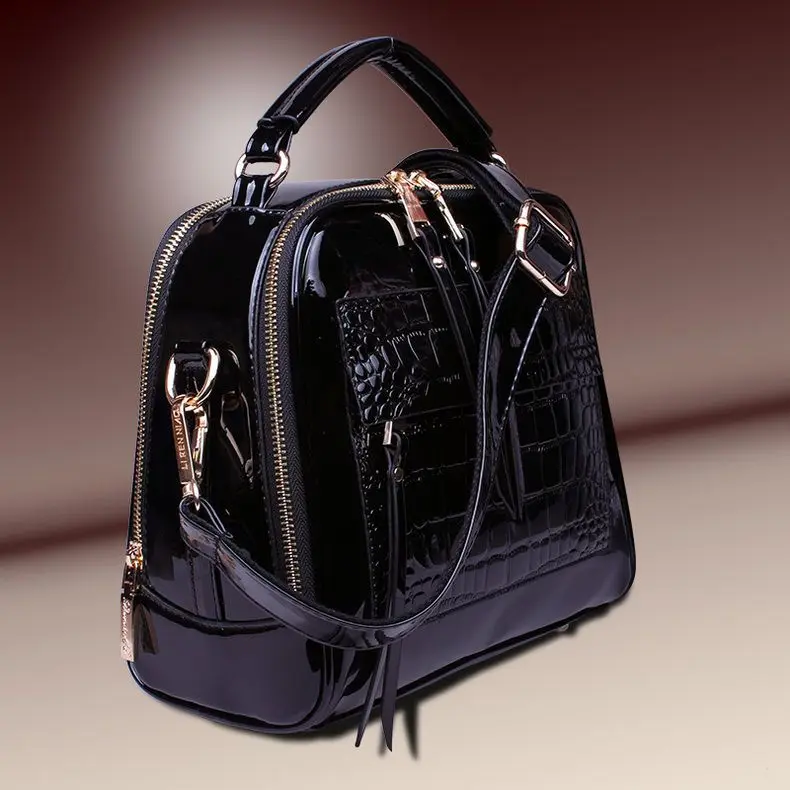 Imagem -05 - Couro Genuíno Crocodilo Padrão Praça Crossbody Bolsa Couro Envernizado Superfície Brilhante Elegante e Versátil Bolsa de Ombro