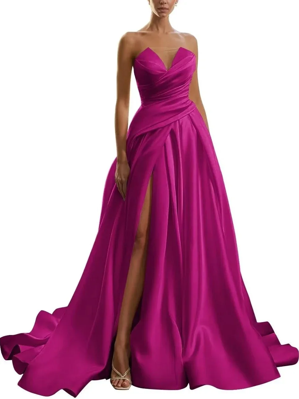 Customized High End Strapless Wedding Party Vestidos Elegant Fashion Draped Evening Dresses Slim Waist Temperament Sexy Feminine