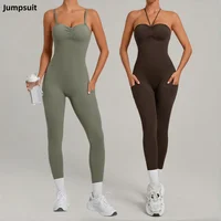 Women's Yoga Jumpsuit Peach Hip Backless One-Piece Sports Shorts Yoga Fitness Jumpsuit Running Casual Workout Gym Yoga Bodysuit