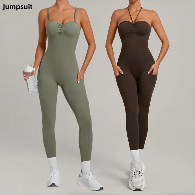 Women's Yoga Jumpsuit Peach Hip Backless One-Piece Sports Shorts Yoga Fitness Jumpsuit Running Casual Workout Gym Yoga Bodysuit