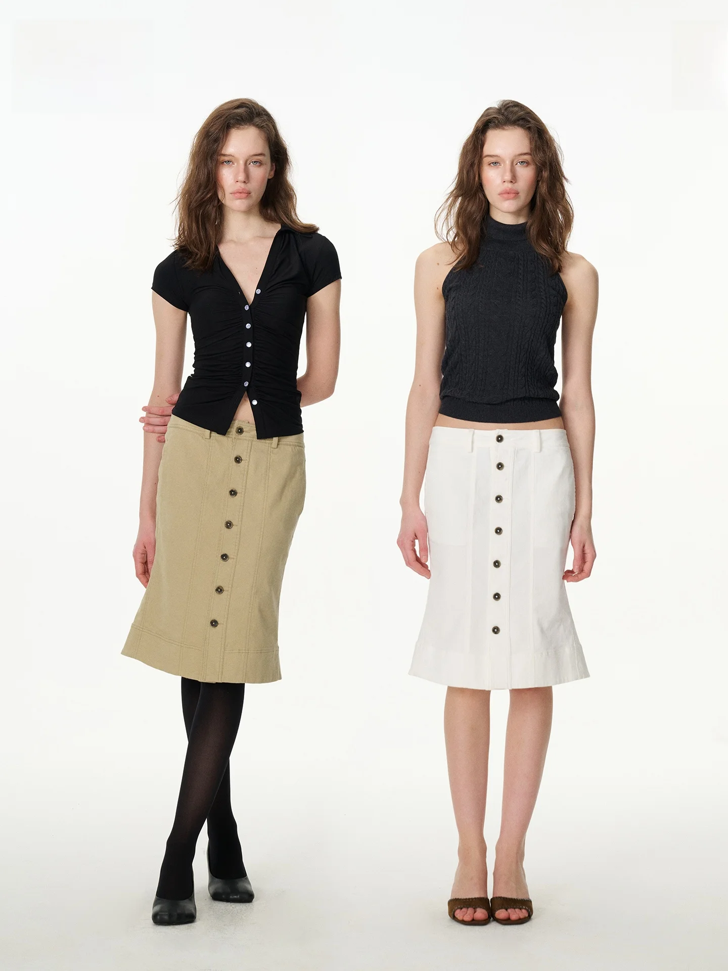 American Style Half-length Skirt Women's Khaki Fish-tail Skirt Spring Slimming Workwear Summer Low-waist Cotton Blend Skirt