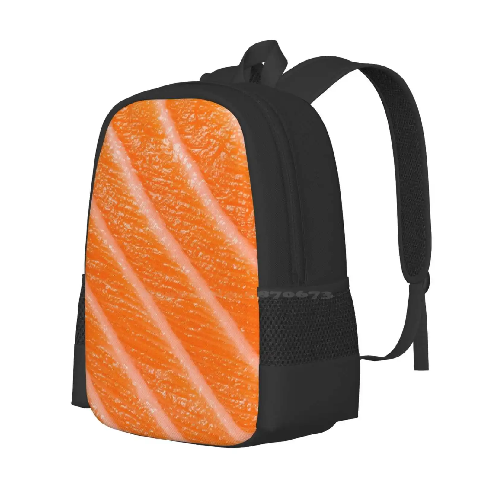 Salmon Sushi / Sashimi Bag Backpack For Men Women Girls Teenage Salmon Sushi Sashimi Orange Striped Food Tasty Close Up