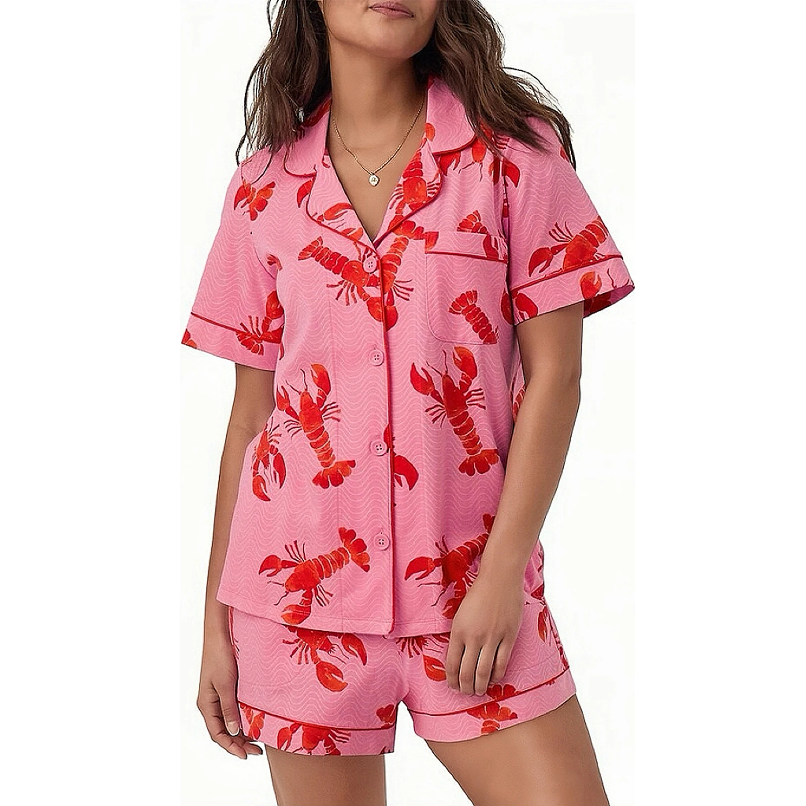 

Women’s 2 Piece Pajamas Set Cute Short Sleeve Lobster Print Shirt + Shorts Set Lounge Clothes