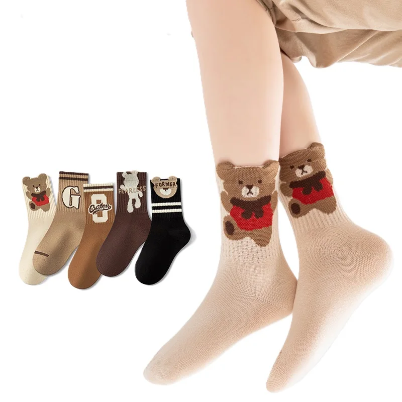 5 Pairs Cotton Socks BOYS GIRLS Cute Cartoon Socks Middle Tube Socks EUR22-43 Antibacterial Anti Odor Soft Socks